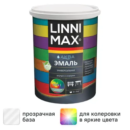 Эмаль универсальная Linnimax Аква шелковисто-матовая цвет белый база 1 0.9 л эмаль полиуретановая symphony winner база с шелковисто   2 7л бес ная арт 10518