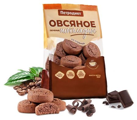 Печенье овсяное Петродиет Шоколадное со стевией, 300 г