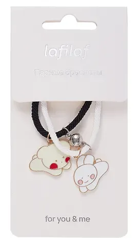 Набор парных браслетов с подвеской Kawaii Мишка и Кролик (текстиль, металл) (12-04407-B61) (Lafilaf)