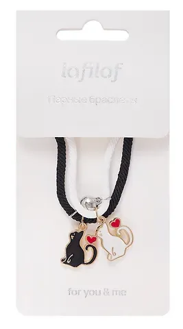 Набор парных браслетов с подвеской Котики (текстиль, металл) (12-04407-B66) (Lafilaf)