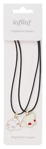 Набор парных кулонов Kawaii Мишка и Кролик (текстиль, металл) (12-04407-B72) (Lafilaf)