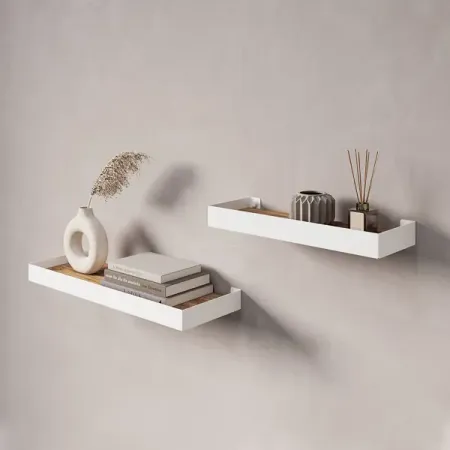 Комплект настенных полок 32x11x3.5/40x15x3.5 см со скрытым креплением металл цвет белый 2 шт. полка навесная калгари 1150x200x200мм дуб натуральный светлый белый матовый