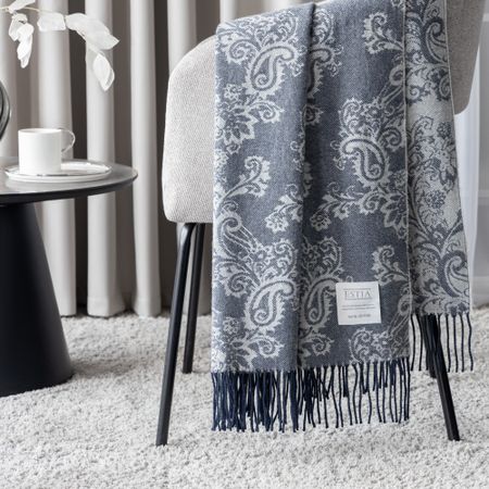 Плед Estia Филомена серый/синий 140х200+10х2 см