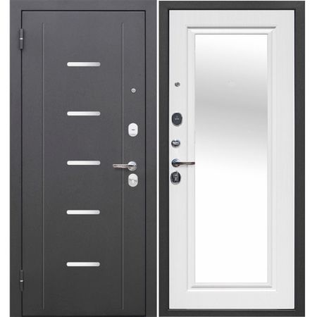 Дверь входная Ferroni Гарда 7,5СМ левая антик серебро - белый ясень с зеркалом 860х2050 мм подарочная коробка металлик серебро средняя