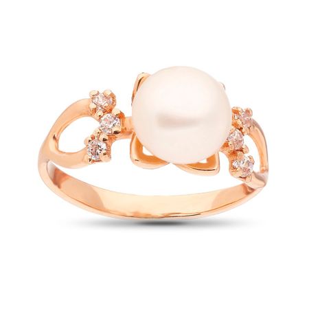 Кольцо из золота с жемчугом и фианитами