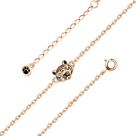 Серебряный браслет Тигр с фианитами и позолотой