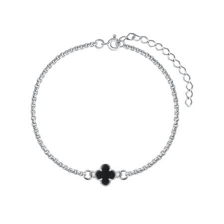 Серебряный браслет с ониксом и родированием р. 17-22