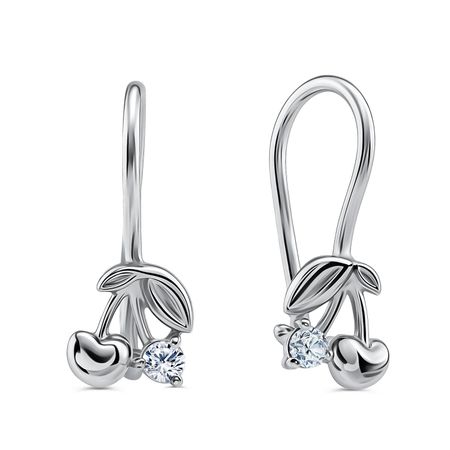 Серебряные детские серьги Вишня с фианитами и родированием