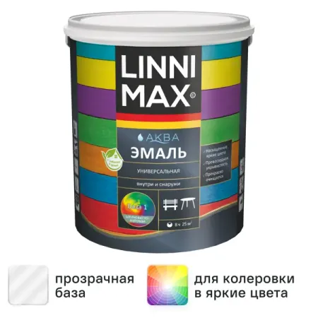 Эмаль универсальная Linnimax Аква шелковисто-матовая цвет белый база 1 2.5 л эмаль полиуретановая symphony winner база с шелковисто   2 7л бес ная арт 10518