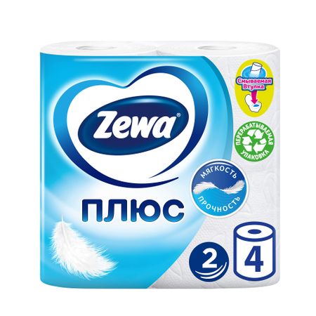 Туалетная бумага Zewa Плюс Белая, 2 слоя, 4 рулона