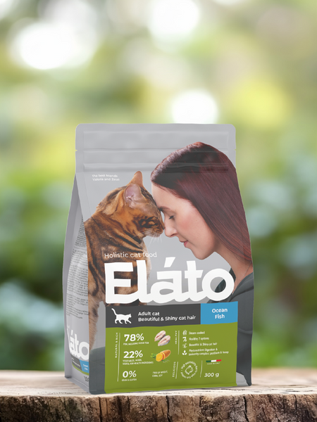 Сухие корма Elato Корм для взрослых кошек с рыбой для красивой и блестящей шерсти (300 г)