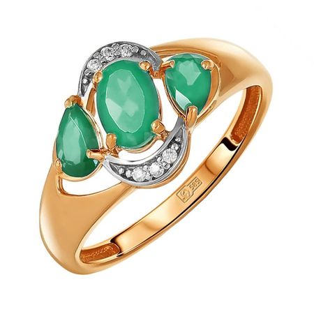 Золотое кольцо с агатами и фианитами с родированием