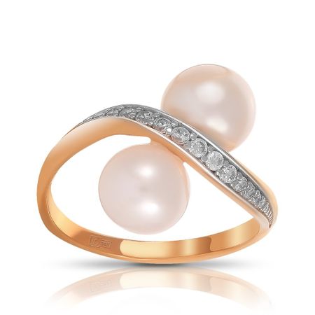 Кольцо из золота с жемчугом и фианитами