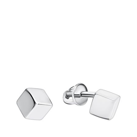 Серебряные серьги Куб с родированием