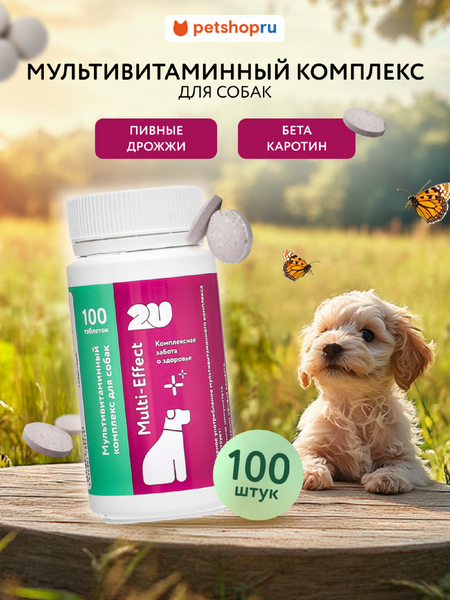 Витамины и добавки 2u Мультивитаминный комплекс для собак для поддержания защитных функций организма, Doggy's Multi Effect, 100шт (100 таб.)
