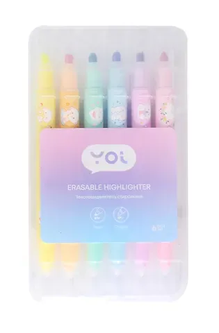 Текстовыделители Yoi, двухсторонние стираемые 6 цветов