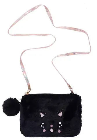 Сумочка плюшевая Котик мордочка (черная) (11х16) (12-11586-202406-5) Bookvalno