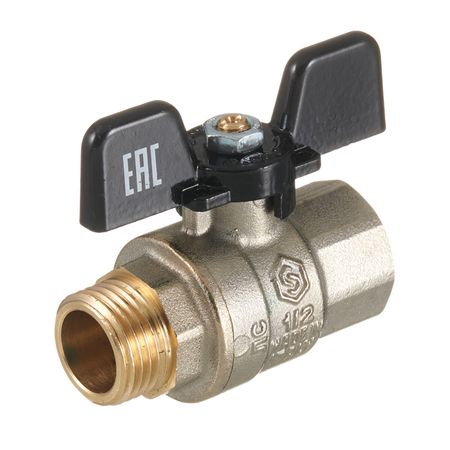 Кран шаровой латунный Stout SVB 1/2 ВР(г) х 1/2 НР(ш) полнопроходной бабочка прямой (SVB-0004-200015)