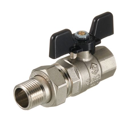 Кран шаровой латунный Stout SVB 1/2 ВР(г) х 1/2 НР(ш) полнопроходной бабочка со сгоном прямой (SVB-0007-200015)