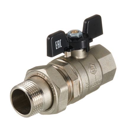 Кран шаровой латунный Stout SVB 1 ВР(г) х 1 НР(ш) полнопроходной бабочка со сгоном прямой (SVB-0007-200025)