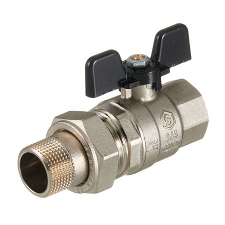 Кран шаровой латунный Stout SVB 3/4 ВР(г) х 3/4 НР(ш) полнопроходной бабочка со сгоном прямой (SVB-0007-200020)