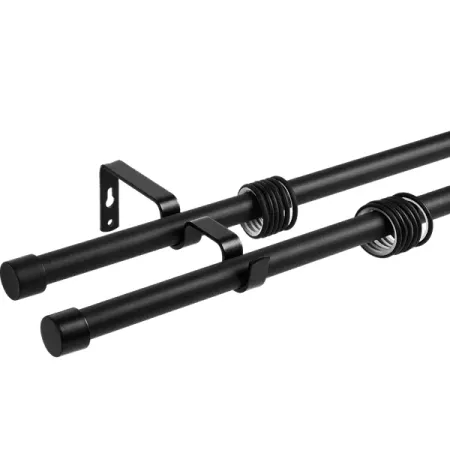 Карниз двухрядный раздвижной с заглушкой d19/16 мм180-360 см металл цвет матовый черный