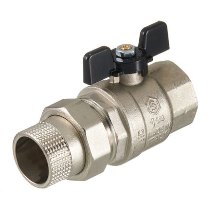 Кран шаровой латунный Stout SVB 1 1/4 ВР(г) х 1 1/4 НР(ш) полнопроходной бабочка со сгоном прямой (SVB-0007-200032)