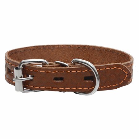 Ошейники, шлейки Yami Yami амуниция Ошейник кожаный коричневый, с тиснением (17-27 см)