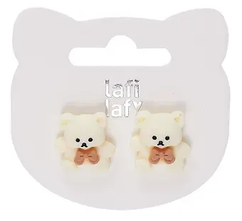 Сережки Мишки с бантиком матовые (кофейные оттенки) (2шт) (пластик) (12-48782-202405-AC9) (Lafilaf)