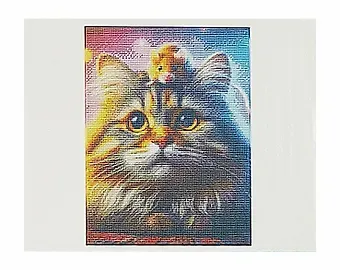 Алмазная мозаика. Классическая, с подрамником, с полным заполнением. Кошка и мышка 30х40, 30 цветов
