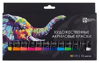 Краски акриловые 12 цветов, 12 мл, неоновые цвета
