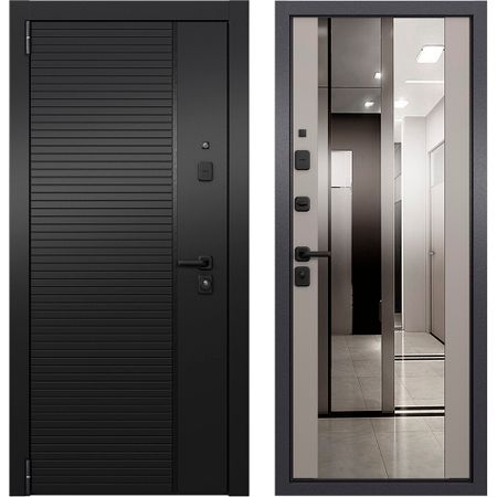 Дверь входная Torex Талса Скай левая крема - черная шагрень с зеркалом 950х2050 мм