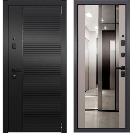 Дверь входная Torex Талса Скай правая крема - черная шагрень с зеркалом 950х2050 мм