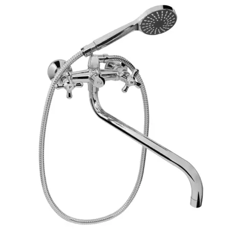 Смеситель для ванны Louise LK-12 двухвентильный универсальный с лейкой и шлангом цвет хром