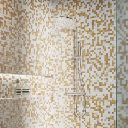 Мозаика стеклянная KREAFORTA бежево-белая 327x327x4 мм