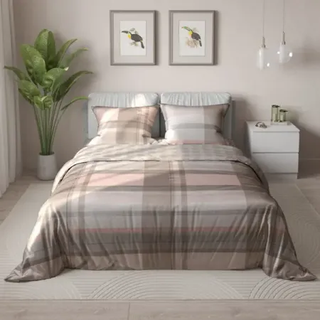 Комплект постельного белья Mine Дизайн 382 евро сатин коричнево-розовый