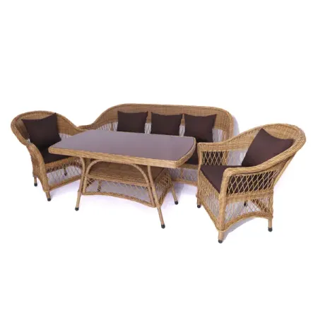 Набор садовой мебели «Madina» искусственный ротанг желтый диван стол и 2 кресла