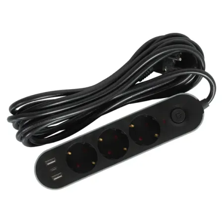 Удлинитель бытовой 3 розетки 5 м цвет черный