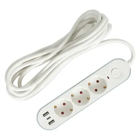 Удлинитель бытовой Skybeam 3 розетки 5 м USB цвет белый