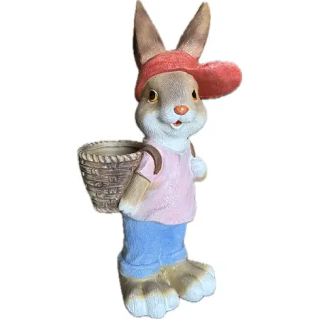 Садовая фигура Заяц в кепке с корзинкой смола 42x21x16 см фигура садовая навесная дятел 26см