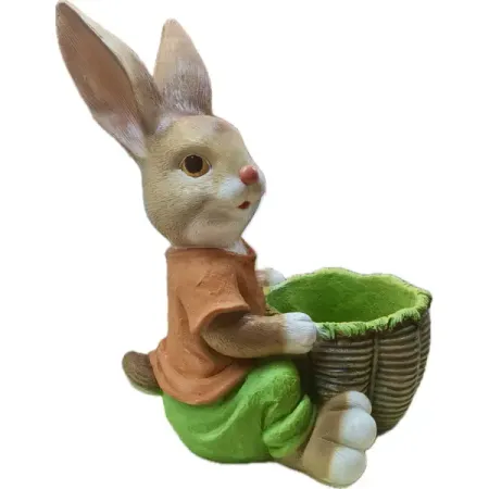 Садовая фигура Заяц садовник у корзины смола 50x40x35 см фигура садовая навесная дятел 26см