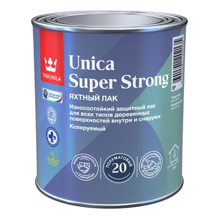 Лак алкидно-уретановый яхтный Tikkurila/Tikkivala Unica Super Strong основа EP бесцветный 0,9 л полуматовый