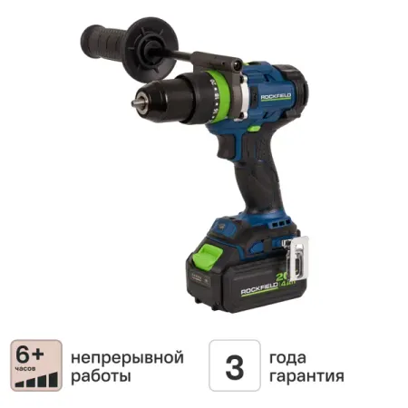 Дрель-шуруповерт аккумуляторная ударная бесщеточная Rockfield RF2094BK, 20 В Li-ion 4 Ач дрель ударная hanskonner hid21100ds 1000вт