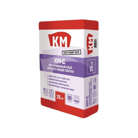 Клей для плитки/ керамогранита/ камня КМ-С армированный серый класс C2 TE 25 кг