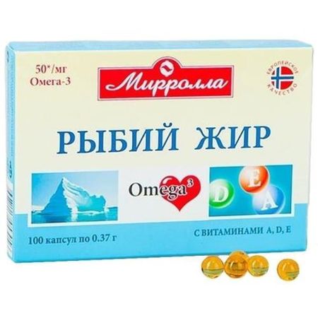 РЫБИЙ ЖИР ВИТАМИН ADЕ МИРРОЛЛА капс. №100