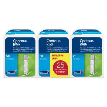 КОНТУР ТЕСТ-ПОЛОСКИ ДЛЯ ГЛЮКОМЕТРА ПЛЮС №50 х 2 + тест-полоски №25