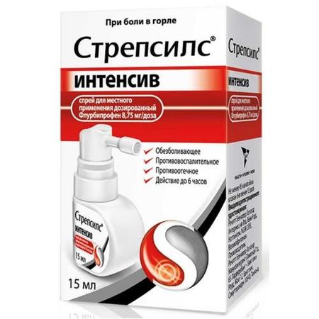 СТРЕПСИЛС ИНТЕНСИВ вишня- мята спрей д/местн. примен. 8,75 мг/доза фл. 15 мл