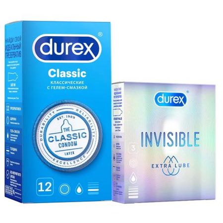 ПРЕЗЕРВАТИВЫ ДЮРЕКС CLASSIC №12 + INVISIBLE EXTRA LUBE №3
