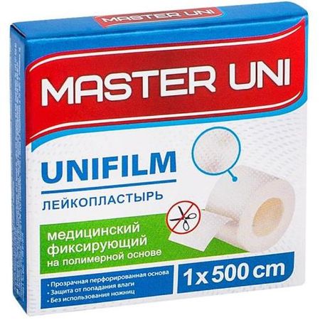 ЛЕЙКОПЛАСТЫРЬ ФИКСИРУЮЩИЙ МАСТЕР ЮНИ полимерная основа 1см х 500см карт.упак
