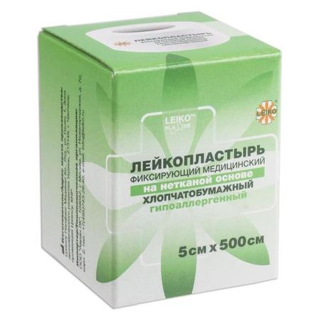 ЛЕЙКОПЛАСТЫРЬ ФИКСИРУЮЩИЙ LEIKO нетканая основа 5см х 500см